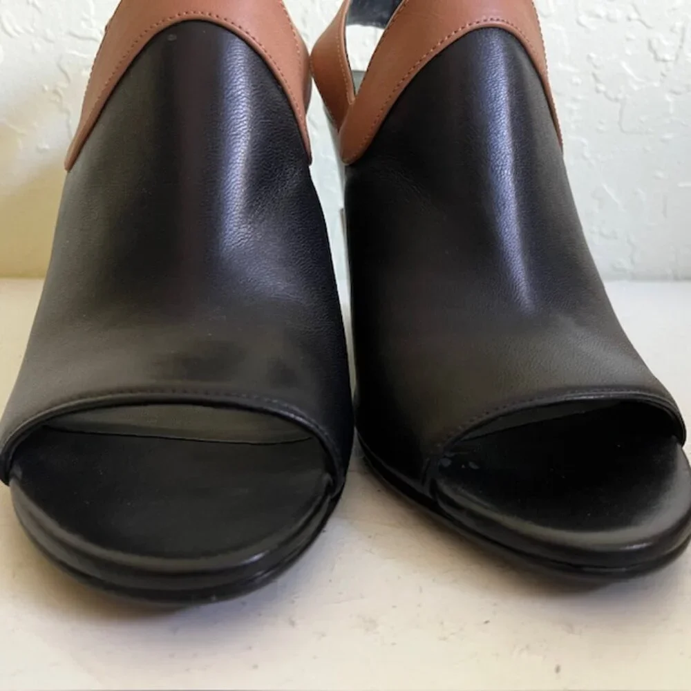 Stuart Weitzman Black and Tan Leather Wedge Sandals